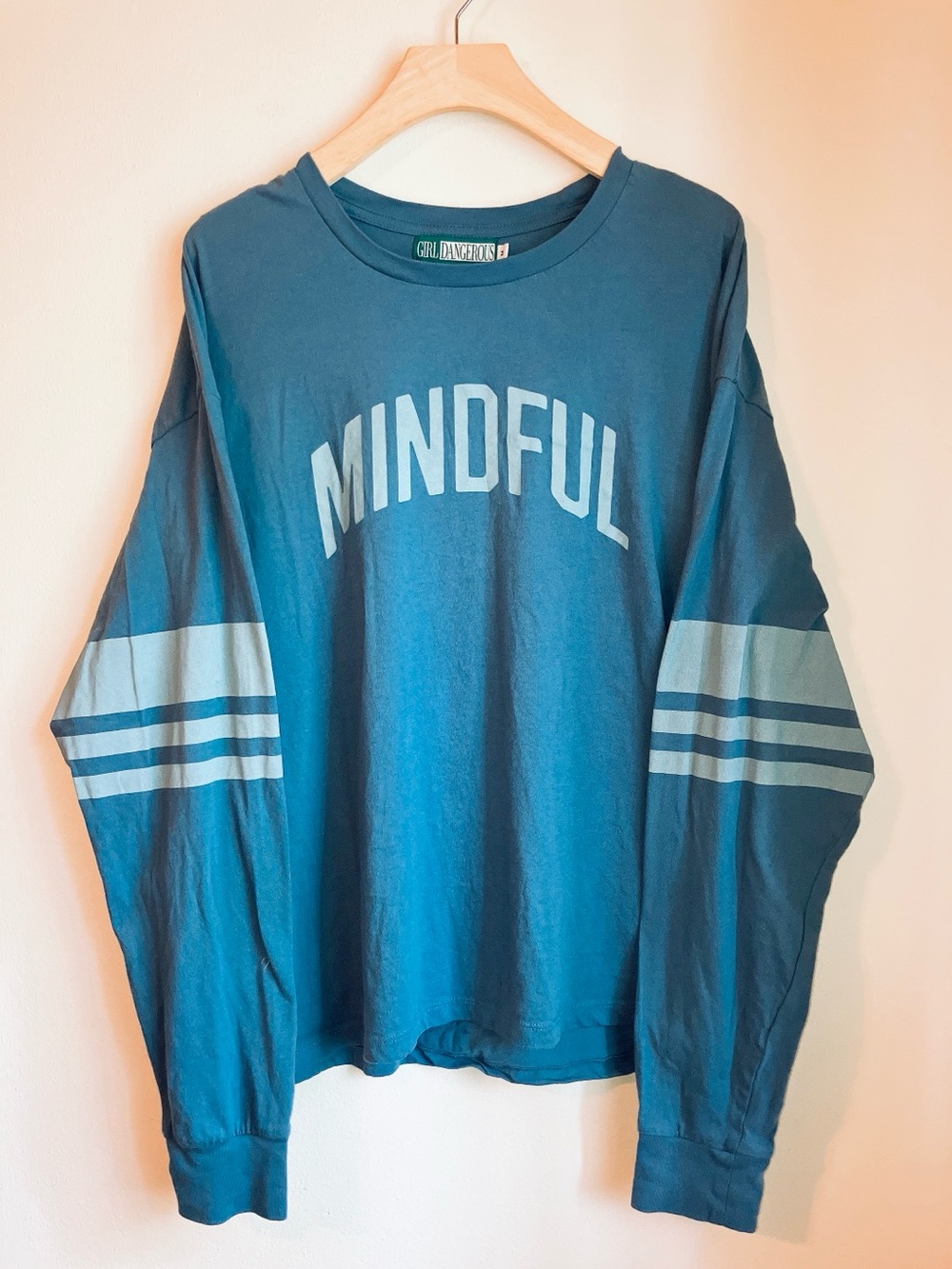 Girl Dangerous Blue Longsleeve Tshirt Mindful Varsity Striped Oversized ($65) - Picture 2 of 9